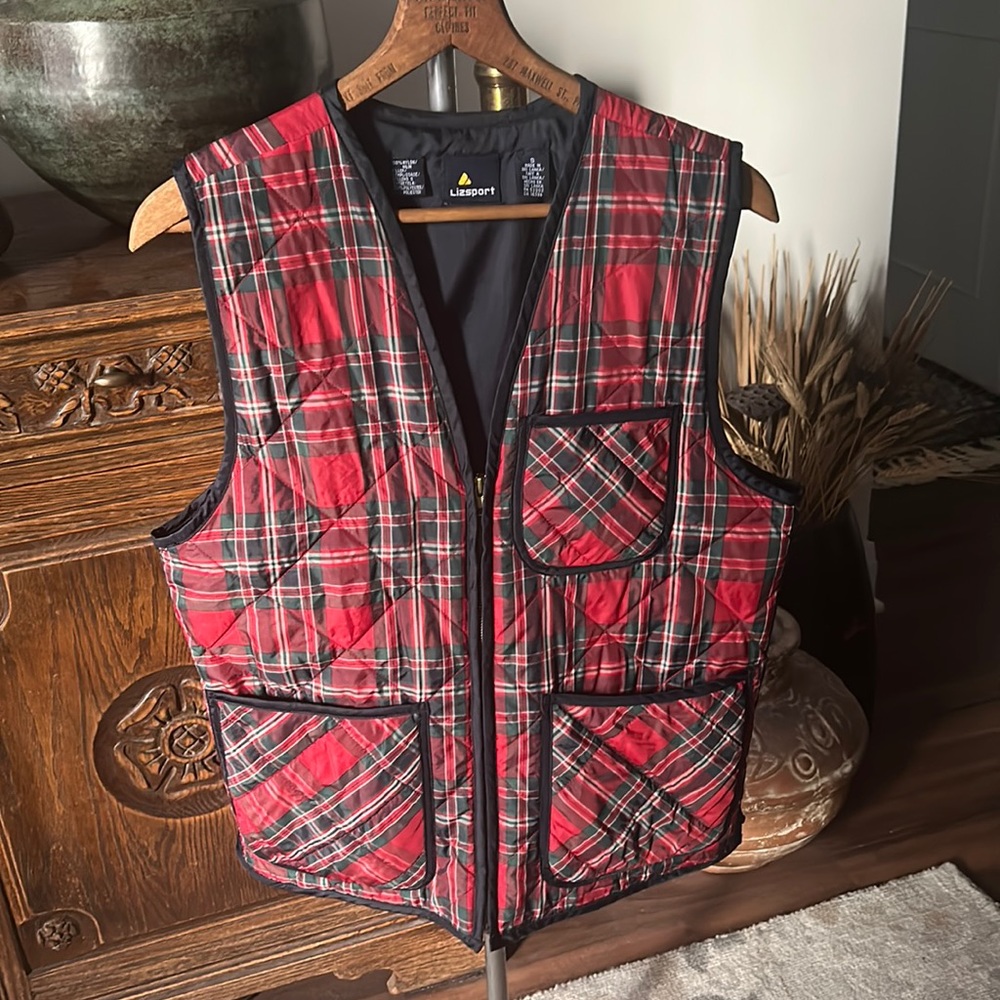 VINTAGE Liz Sport Plaid Dark Academia Vest